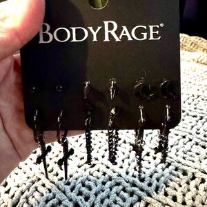 🌟3/$20 Eligible! NWT BodyRage Black Chain & Cross Earring Set